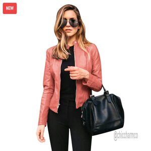 Faux Leather Zip Up Moto Jacket Slim Fit Biker Outwear Plus Size